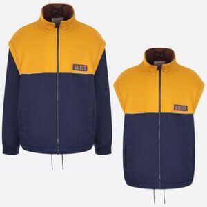 NWT Gucci two-tone Technical jersey jacket Navy Yellow Size S